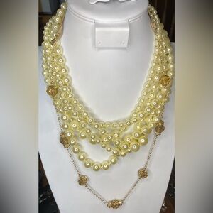J. Crew Multi-strand Off White Faux Pearl Necklace bundle Brown Faceted Beaded